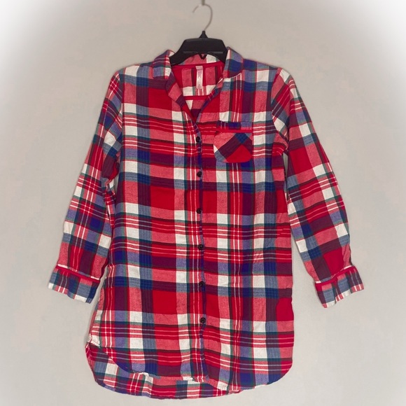 Xhilaration Tops - XS XHILARATION FLANNEL BUTTON DOWN RED WHITE BLUE LONG SLEEVE SHIRT TOP JACKET